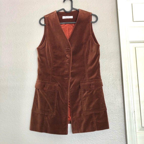 Jackets & Blazers - Rust Brown Velvet Sleeveless Button Vest
